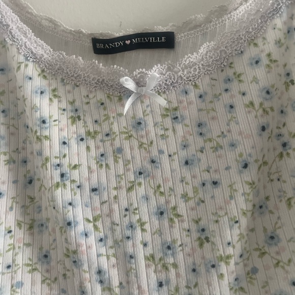 Brandy Melville Super Cute Cropped Floral Tank Baby Blue Green Sz S - Picture 3 of 3